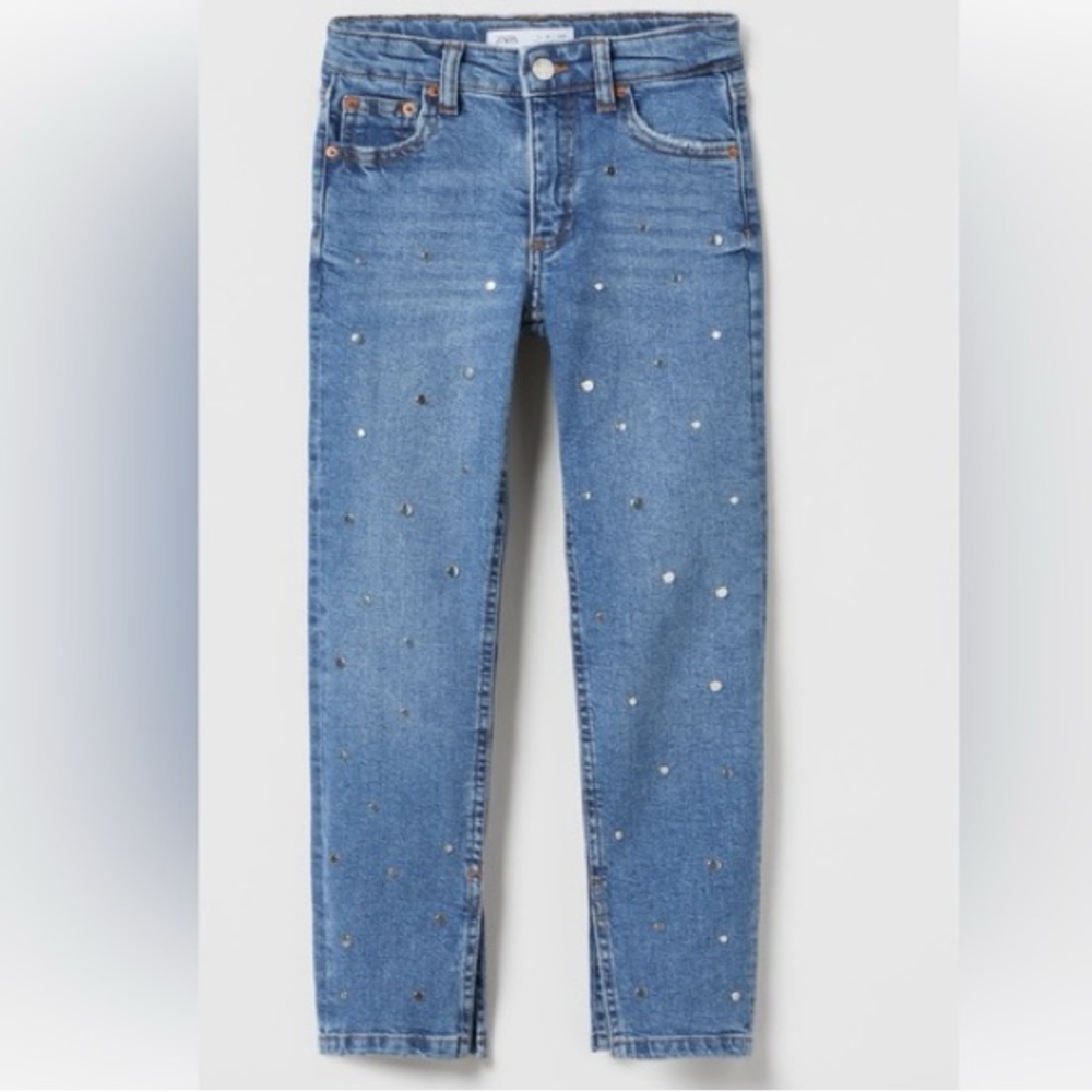 Zara girls size 8 Embellished straight leg Jeans denim